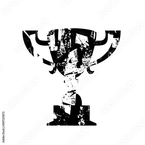 Vector Distressed trophy with a silhouette of a victorious athlete.