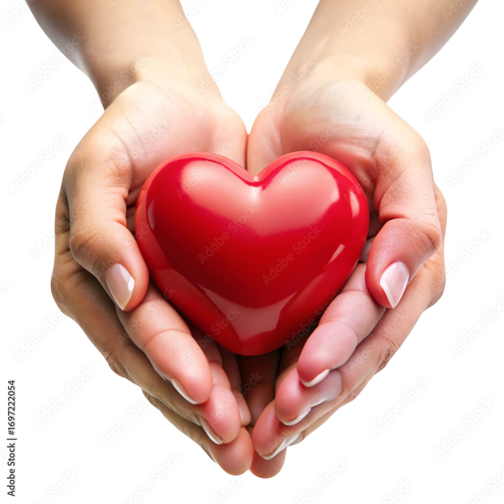Fototapeta premium hands gently holding a shiny red heart symbol