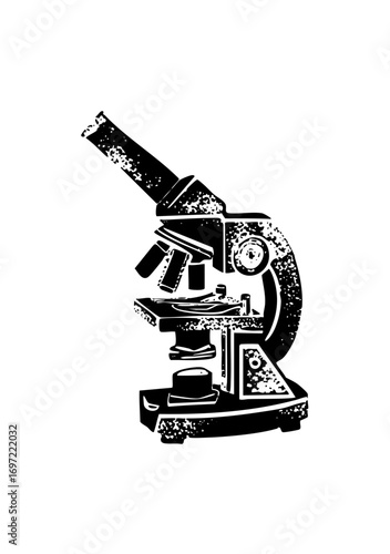 Vector Detailed monochrome of a classic laboratory microscope.