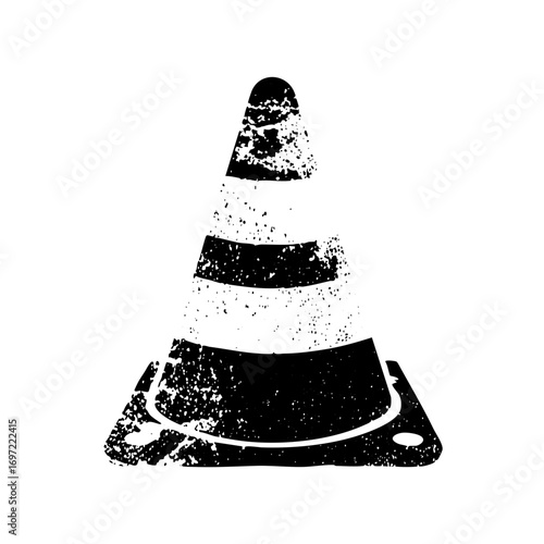 Vector Distressed traffic cone with striped bands.