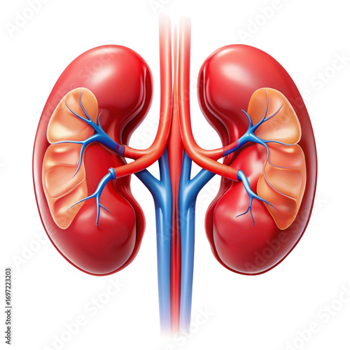 human kidneys with visible blood vessels and internal structures