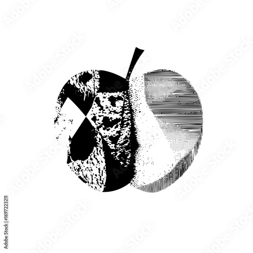 Vector Abstract pear with halftone and textured elements.