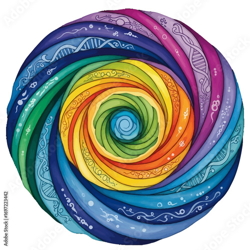 Colorful swirling spiral design with intricate patterns, symbolizing creativity and diversity