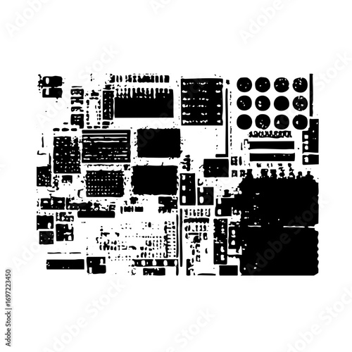 Vector Abstract electronic component arrangement with circular details.