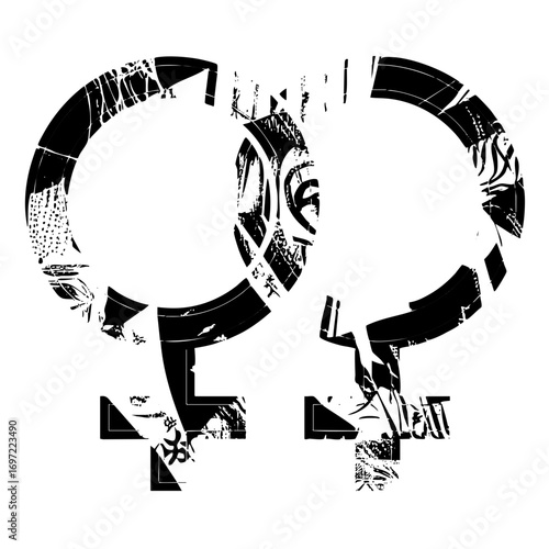 Vector Abstract female symbol with distressed vector elements.