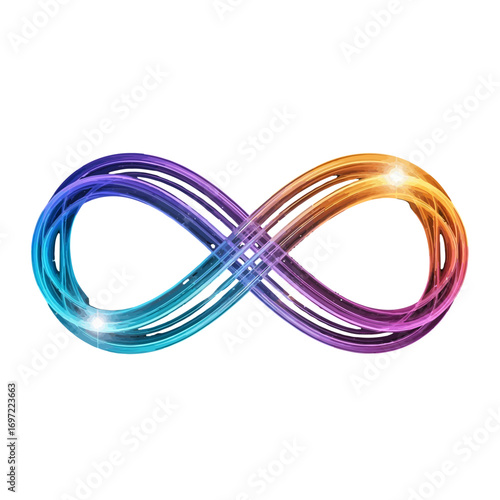 Colorful infinity symbol representing endless possibilities with vibrant hues and glowing accents