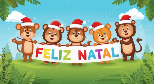 Feliz natal christmas bears cartoon illustration holiday season greeting card vector graphic design art vector