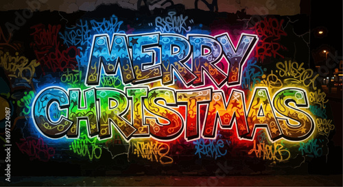 Merry christmas graffiti art urban holiday street art festive season colorful christmas decoration design vector
