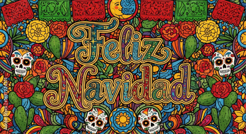 Feliz navidad christmas holiday festive celebration mexican culture colorful art illustration design vector vector