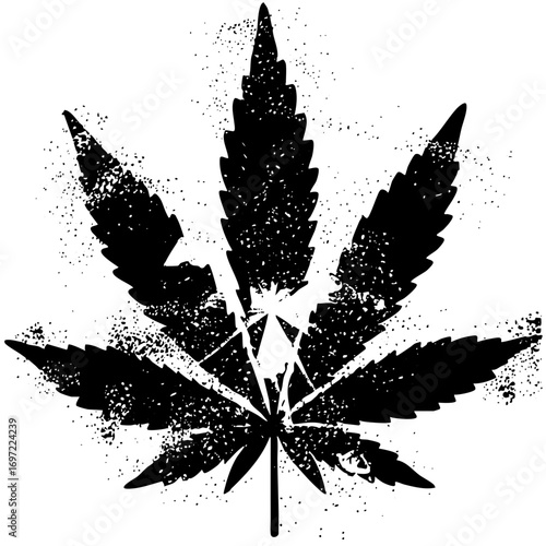 Vector Detailed black cannabis leaf with textured edges.