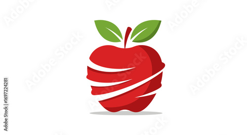 A vibrant, stylized apple vector illustration with dynamic swirling elements, perfect for branding, health, or food-related designs on a clean white background.