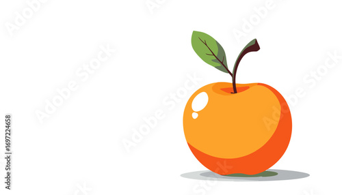 Vibrant vector illustration of a ripe orange apple with leaf, perfect for fresh food branding, healthy lifestyle websites, or educational materials needing a clean and simple png image.