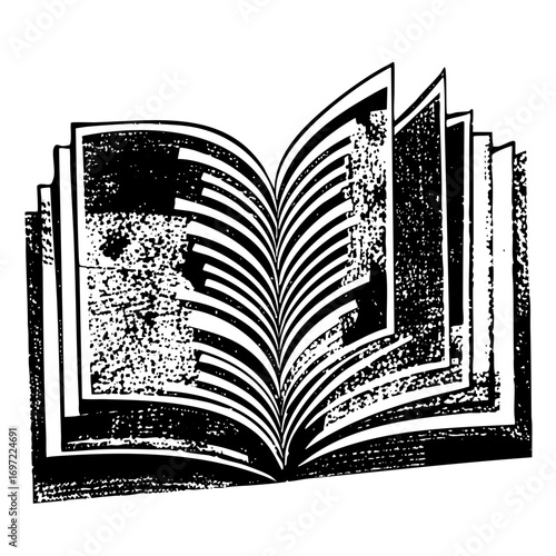 Vector Open book with detailed pages and textured .