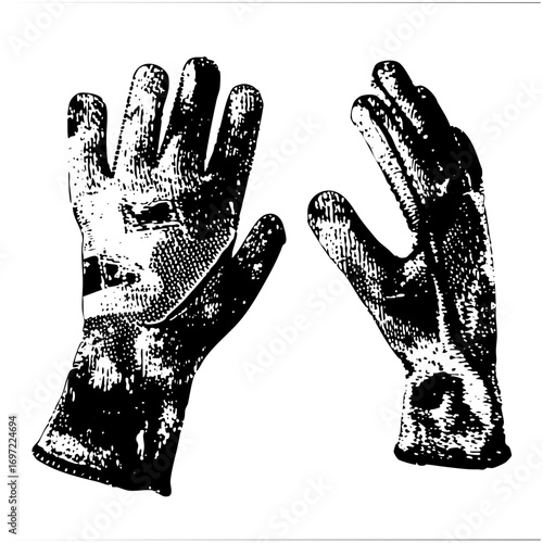 Vector Detailed of protective work gloves displayed in a dynamic pose.
