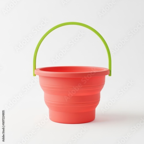 Vibrant coral collapsible bucket with green handle