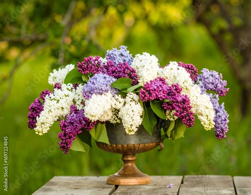 Lilacs in a vintage vase, spring blossoms