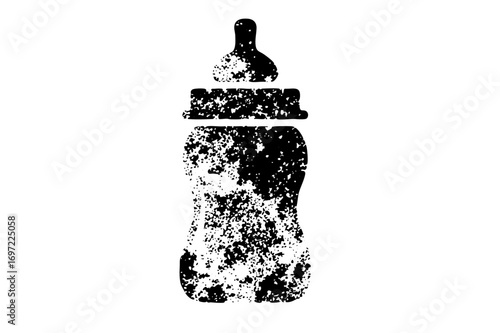 Vector Distressed baby bottle with a textured grunge effect.