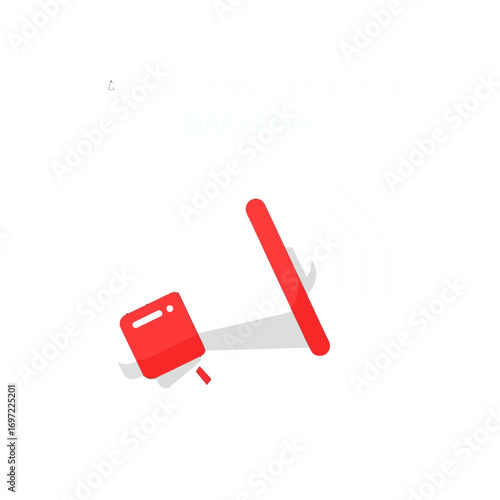 Red megaphone announcing marketing strategies with sound waves in a minimalistic design