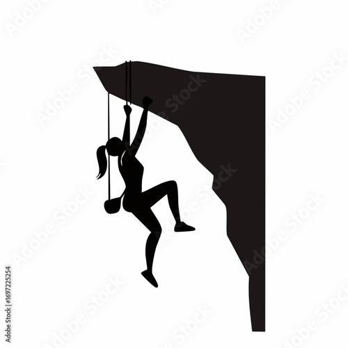 Dynamic female rock climber silhouette vector illustration, showing strength, adventure, and overcoming challenges.