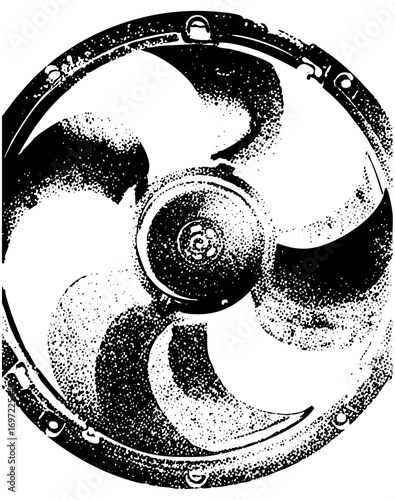 Vector Detailed fan blade with central hub and surrounding ring.