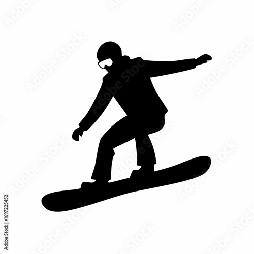 Dynamic snowboarder silhouette vector icon, capturing a thrilling winter sport action moment on a board. Ideal for graphics and design.
