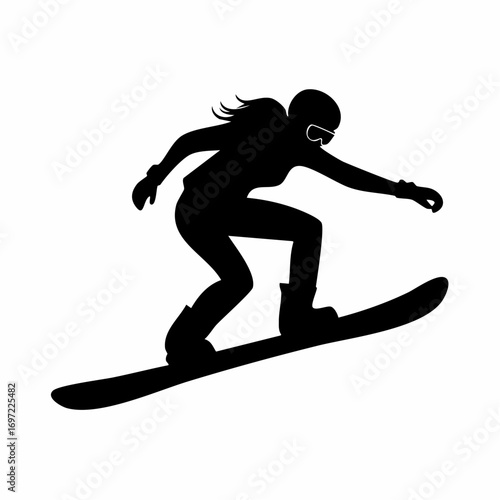Silhouette of a snowboarder riding down a snowy mountain slope, showcasing skill and athleticism in winter sports, creating an adventurous and dynamic scene.