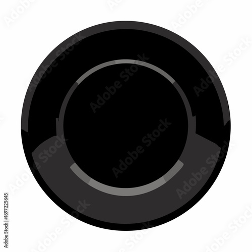 Glossy Black Circular Button Graphic Isolated on White. Modern UI Design Element, Empty Placeholder Icon for Technology or Apps