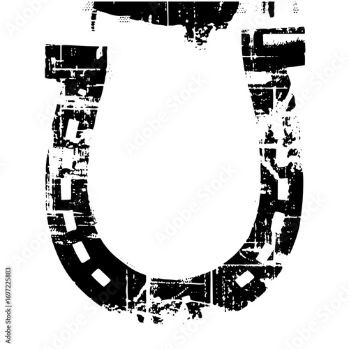 Vector Distressed horseshoe with a rustic textured aesthetic.