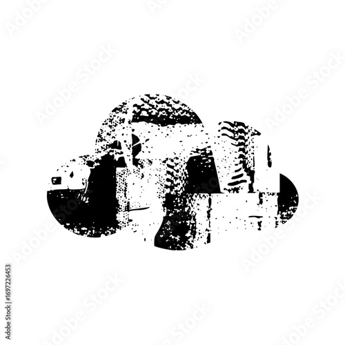 Vector Detailed of clustered mushrooms with textured caps and stems.