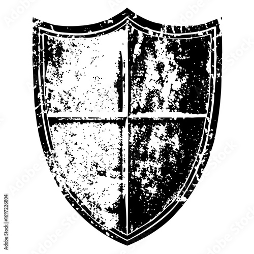 Vector Distressed heraldic shield with quartered .
