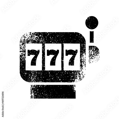 Vector Vintage slot machine displaying lucky sevens in distressed style.