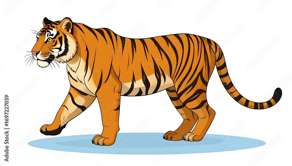 Fototapeta premium Cartoon tiger walking profile view