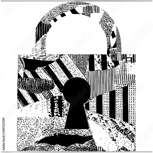 Vector Abstract face with keyhole in patterned vector style.