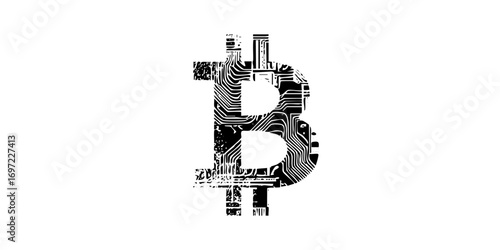 Vector Abstract digital currency symbol with circuit lines.