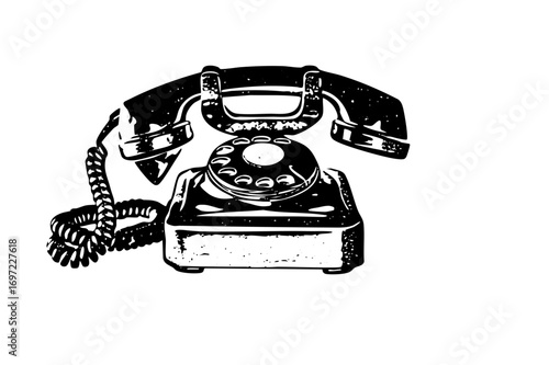 Vector Vintage rotary telephone in black and white.