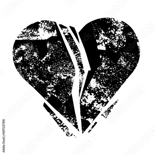 Vector Broken heart with distressed texture.
