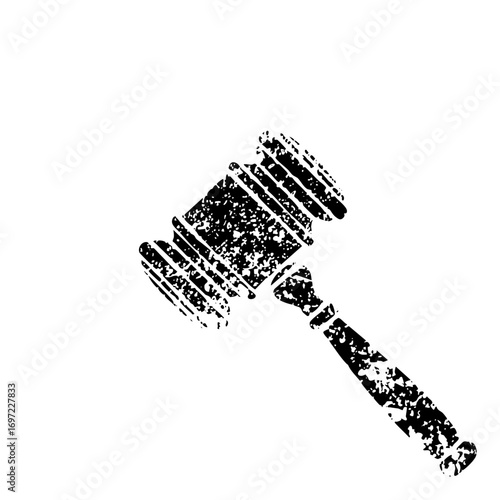 Vector Black gavel with a textured distressed effect.
