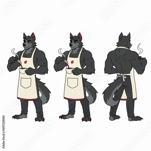 Wolf character cooking in a chef apron vector illustration  