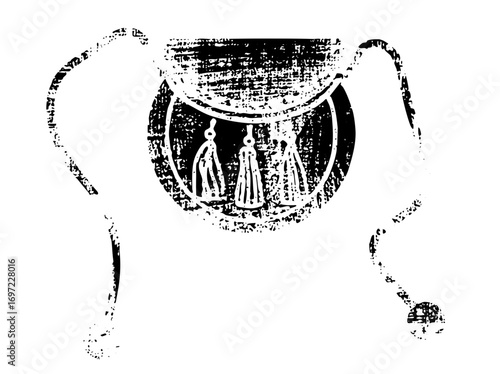 Vector Vintage cauldron with hanging ornaments.