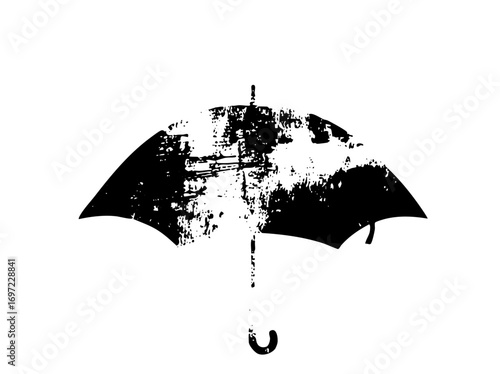 Vector Urban protection concept with umbrella and cityscape silhouette.