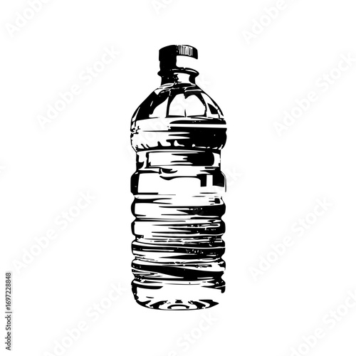 Vector Black and white vector of a plastic water bottle.