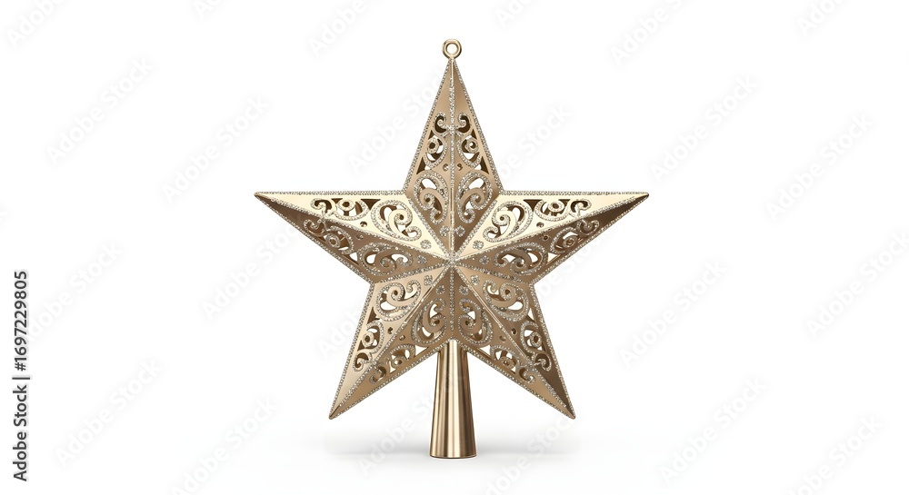 Obraz premium Ornate golden star tree topper with intricate filigree pattern isolated on white