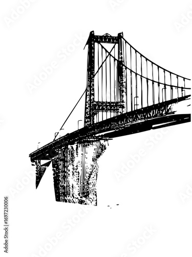 Vector Detailed vector of a suspension bridge structure.