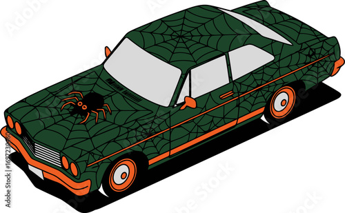 Spooky Halloween Car with Spider Web Design.