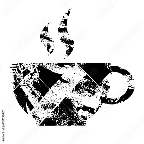 Vector Black steaming beverage in a geometric cup .
