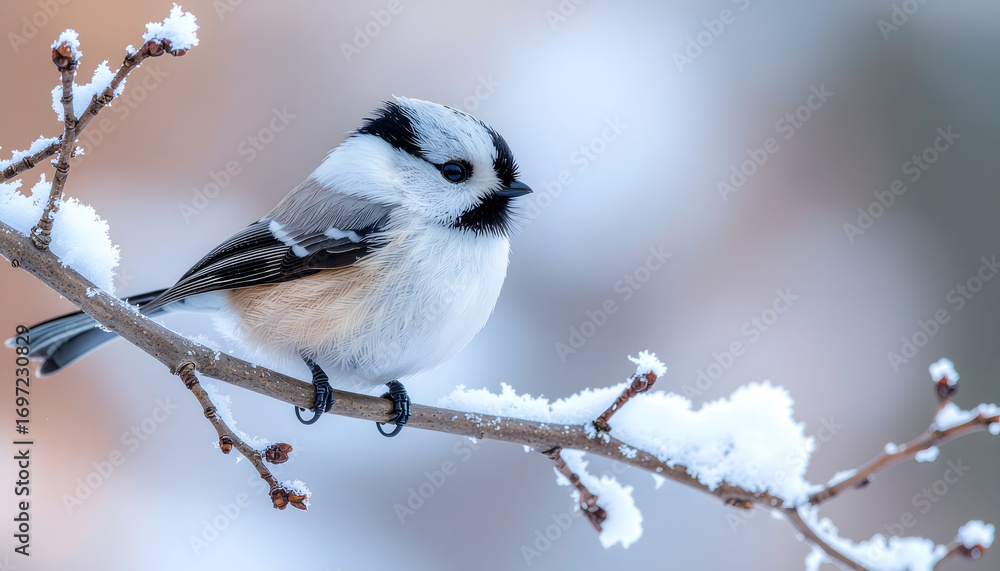 Naklejka premium 枝に止まるシマエナガ