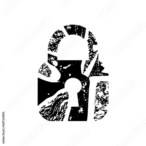 Vector Distressed padlock with keyhole.