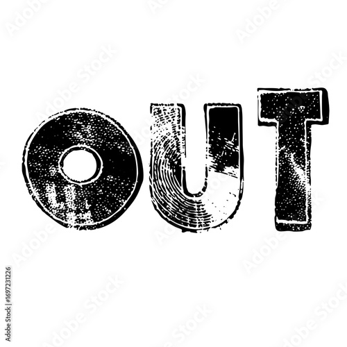 Vector Bold typographic featuring the word OUT with a circular element.