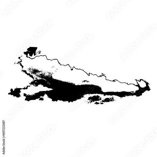 Vector Abstract coastline depicts a winding landmass with inlets.