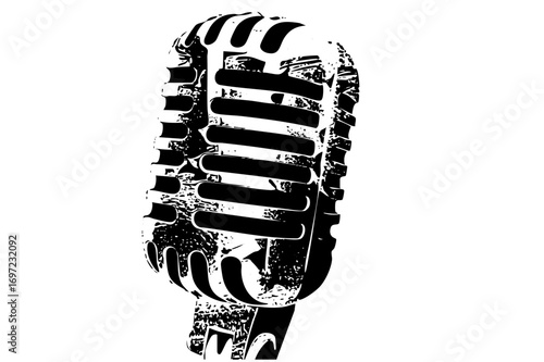 Vector Vintage microphone with distressed texture.